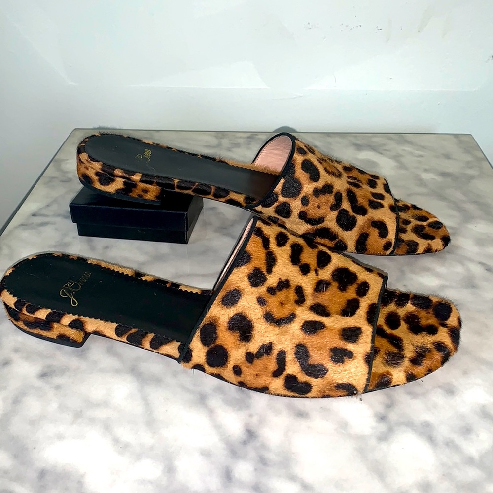 J. Crew leopard-print calf-hair slide sandals 8.5